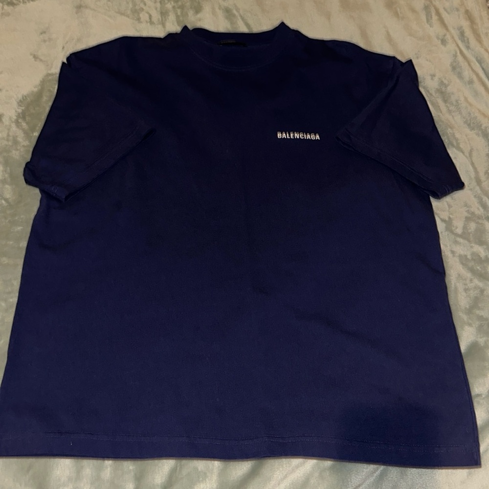 Balenciaga 21SS oversized logo print short sleeve navy.